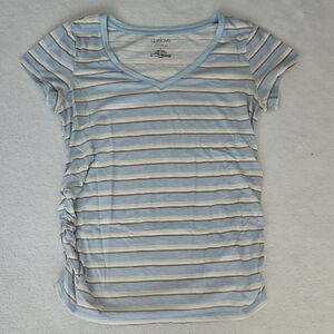 a:glow Women's Blue and White Striped Short Sleeve Top